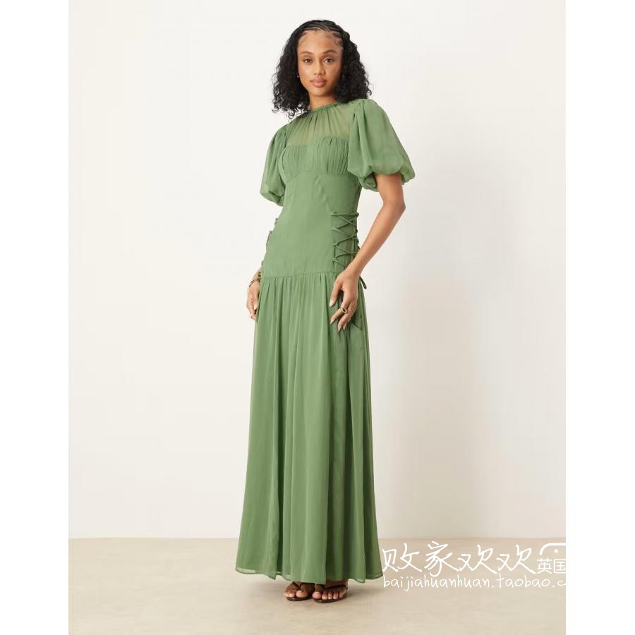 英国代购正品10.08 2025潮流导向 女装新款 泡泡袖长款百搭连衣裙