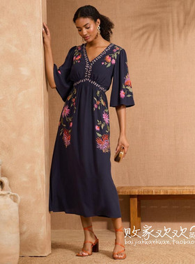 英国代购正品04.02 名品NEXT 女装新款 设计刺绣花长款连衣裙