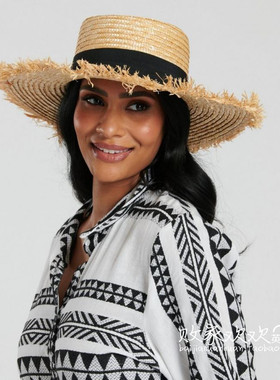 英国代购正品08.01 名品NL 饰品新款 拉菲草编织设计遮阳帽子