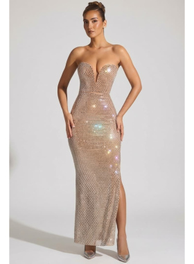 英国代购正品04.27 名品ohpolly 女装新款 金色烫钻长款连衣裙