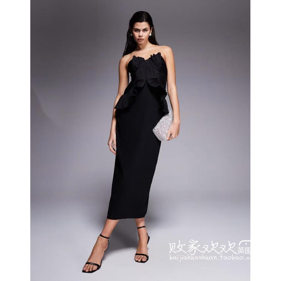 英国代购正品11.29 2025潮流导向 女装新款 深色长款百搭连衣裙