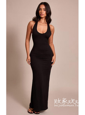 英国代购正品10.06 名品PL 女装新款 时尚深色长款修身连衣裙