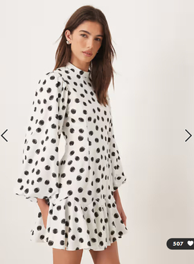 英国代购正品01.12 2026潮流导向 女装新款 黑色斑点迷人连衣裙