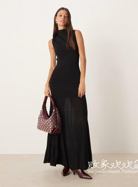 英国代购正品08.16 2025潮流导向 女装新款 无袖深色长款连衣裙