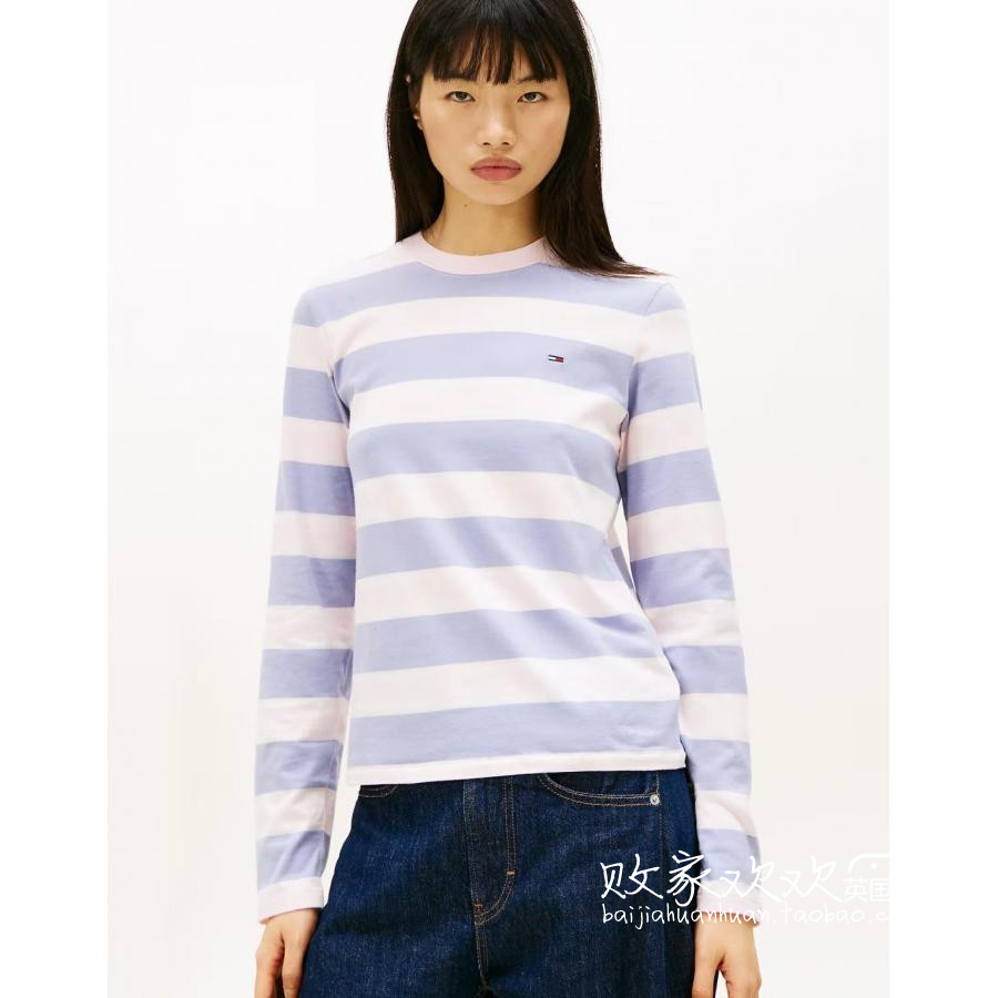 英国代购正品11.21 2025潮流导向 女装新款 标志横纹长袖舒适T恤