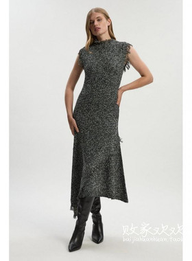 英国代购正品08.26 名品KM 女装新款 时尚银色不规则设计连衣裙