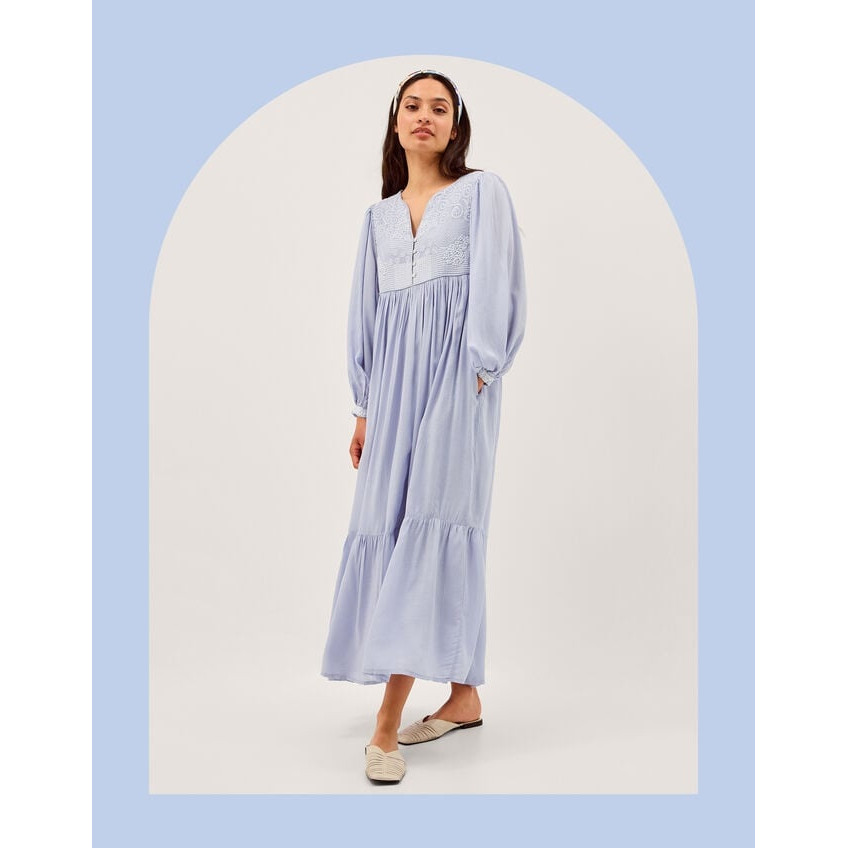 英国代购正品05.29 名品Monsoon女装新款 泡泡袖钩针花长款连衣裙