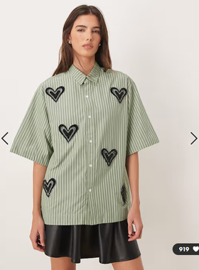 英国代购正品01.24 2026潮流导向 女装新款 翻领爱心短袖舒适衬衫