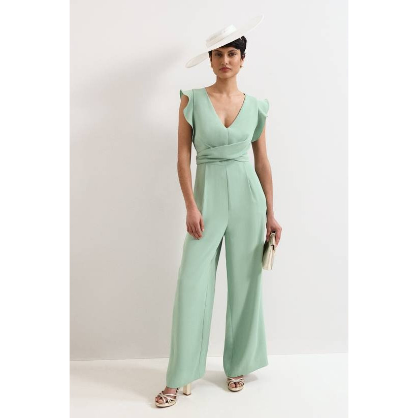 英国代购正品04.26 名品KM 女装新款 时尚木耳边阔腿长款连衣裤