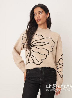 英国代购正品10.07 2025潮流导向 女装新款 花朵针织长袖舒适毛衣