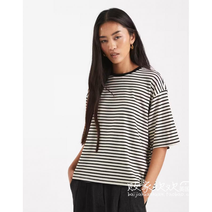 英国代购正品10.08 2025潮流导向 女装新款 休闲横纹短袖舒适T恤