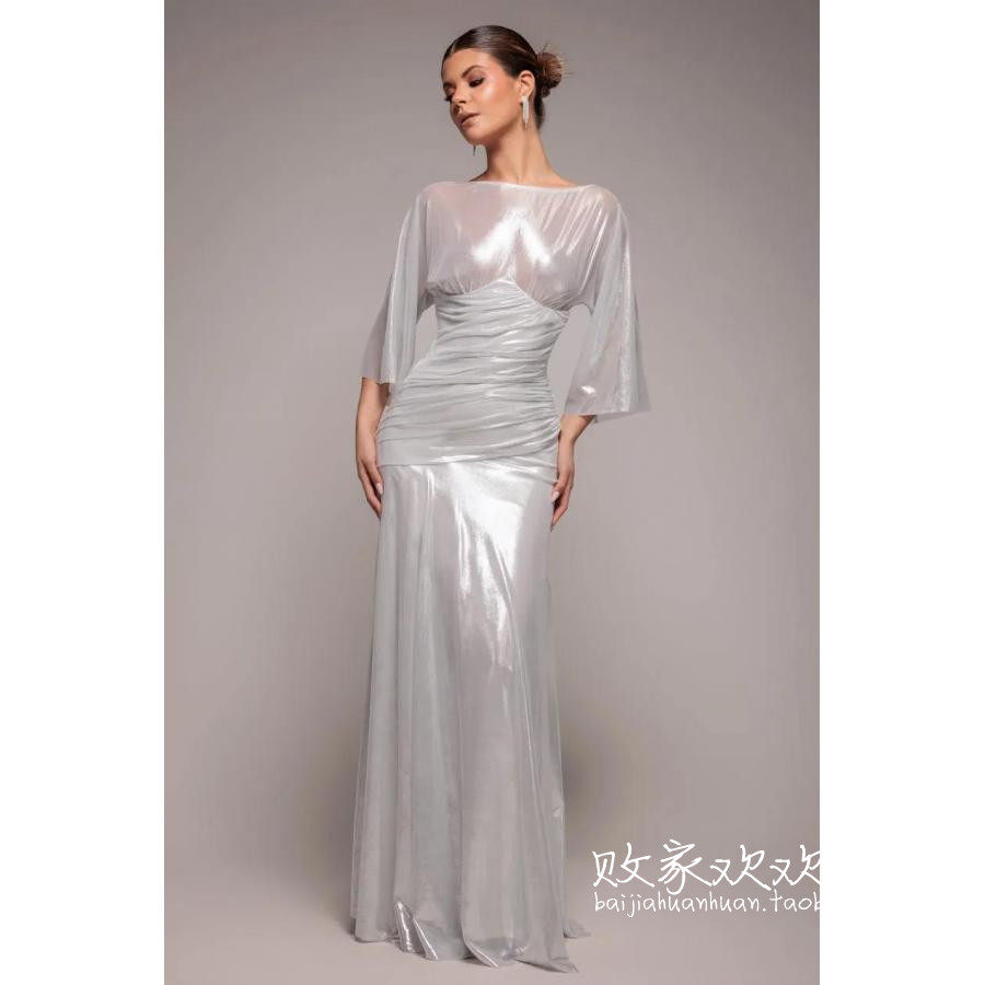 英国代购正品12.13 名品Boohoo 女装新款 设计流光长款百搭连衣裙