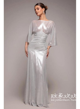 英国代购正品12.13 名品Boohoo 女装新款 设计流光长款百搭连衣裙