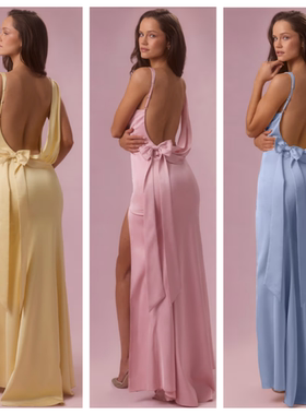 英国代购正品04.02 名品ohpolly 女装新款 性感蝴蝶结缎面连衣裙