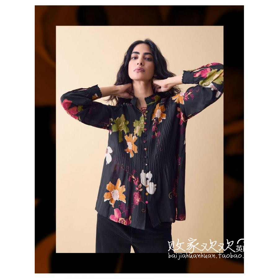 英国代购正品11.06 名品Monsoon 女装新款 设计花长袖深色衬衫