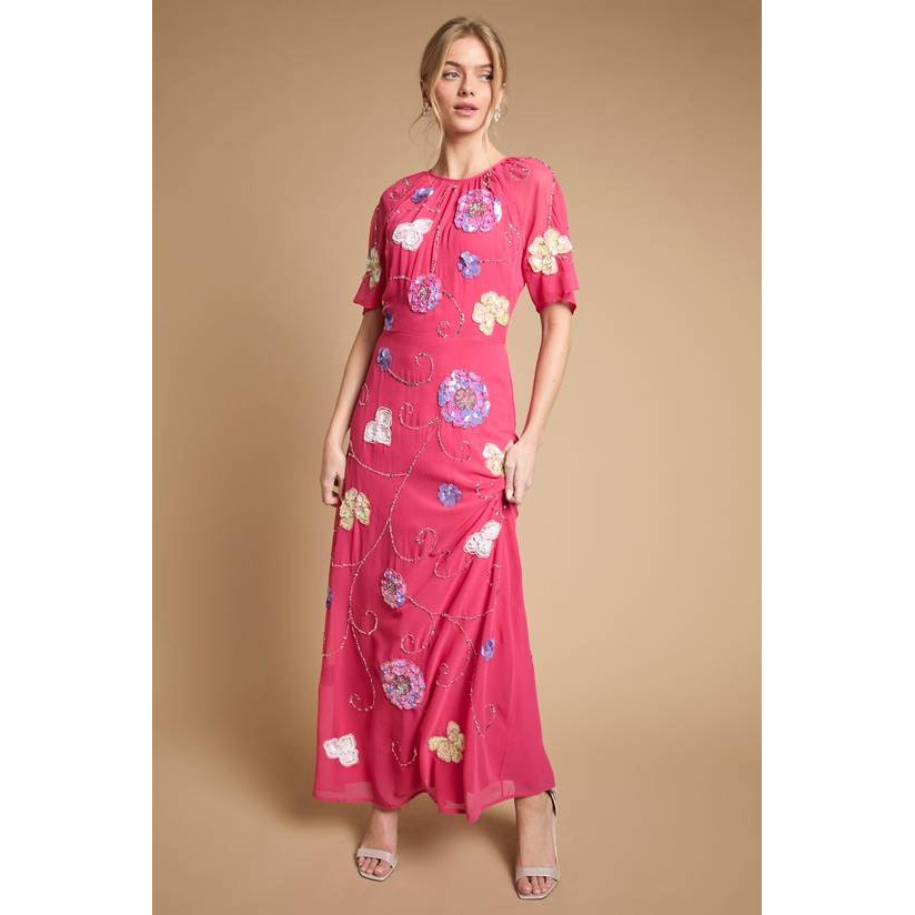 英国代购正品06.21 名品PL 女装新款 时尚3D刺绣花长款设计连衣裙