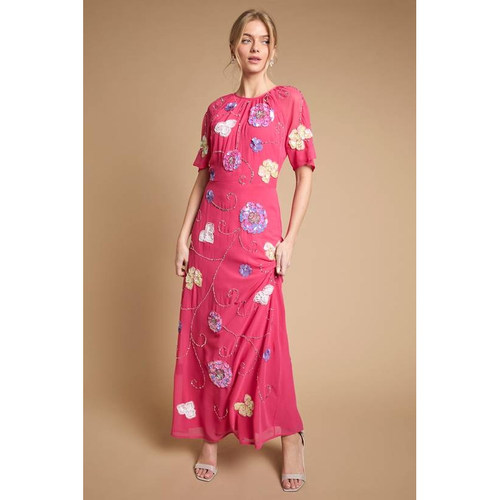 英国代购正品06.21 名品PL 女装新款 时尚3D刺绣花长款设计连衣裙
