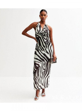 英国代购正品03.24 名品NL 女装新款 时尚斑马纹长款连衣裙