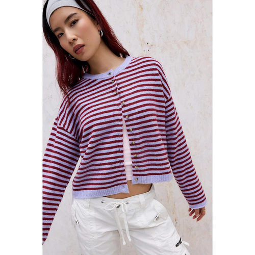 英国代购正品08.22 名品UO 女装新款 时尚横纹针织长袖百搭开衫