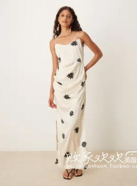 英国代购正品07.04 2025潮流导向 女装新款 吊带印花长款连衣裙