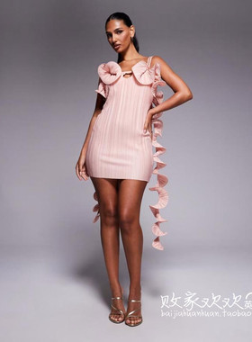 英国代购正品08.01 2025潮流导向 女装新款 吊带荷叶边飘带连衣裙