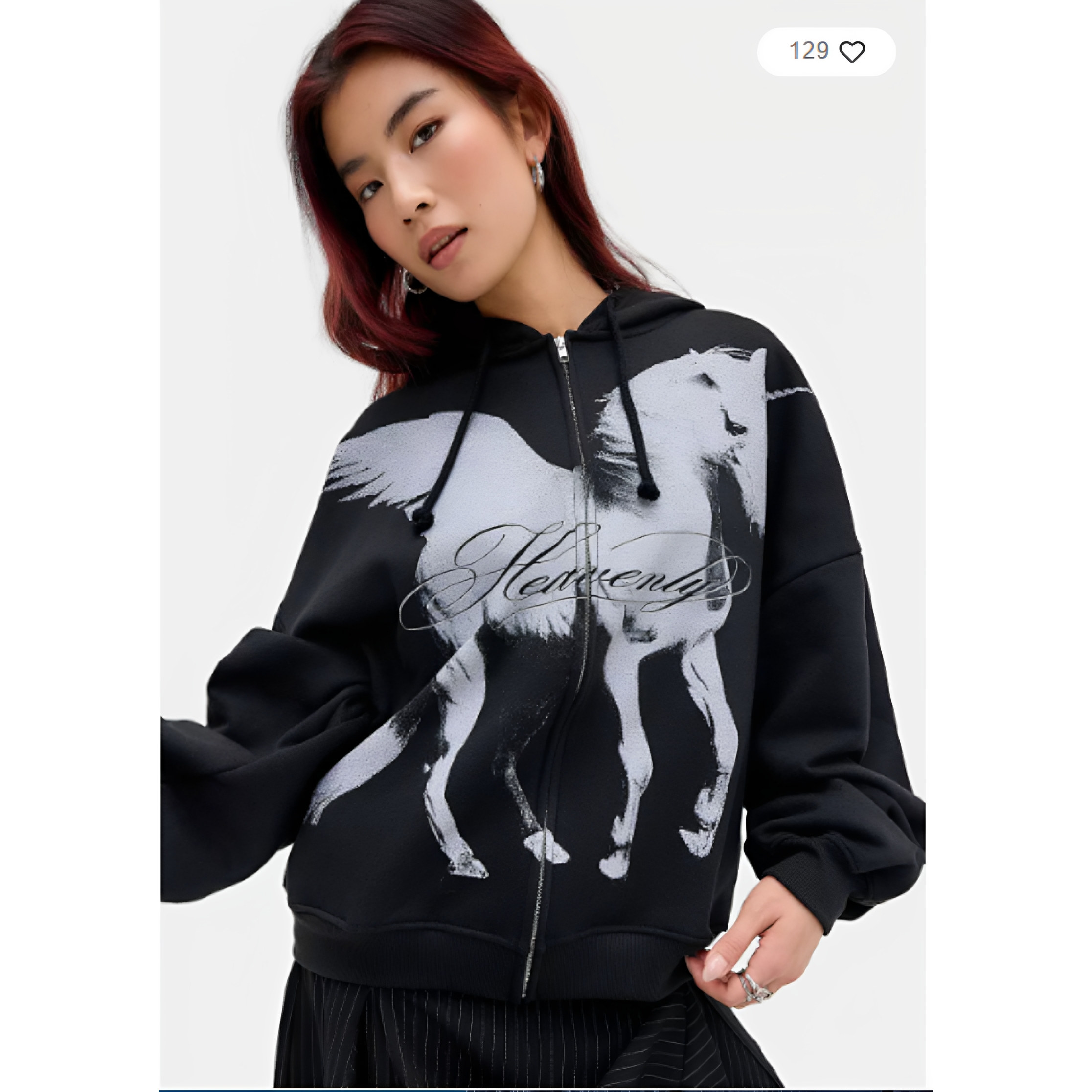 英国代购正品04.09 名品UO 女装新款 飞马图案拉链连帽开衫卫衣