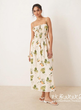 英国代购正品04.05 2025潮流导向 女装新款 吊带印花长款连衣裙