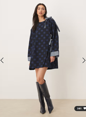 英国代购正品01.12 2026潮流导向 女装新款 波点系结设计连衣裙