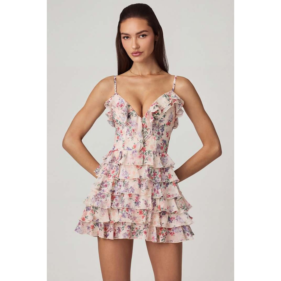 英国代购正品04.27 名品ohpolly 女装新 吊带碎花束腰多层连衣裙