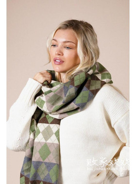 英国代购正品12.13 名品Boohoo 饰品新款 潮牌菱格保暖长款围巾