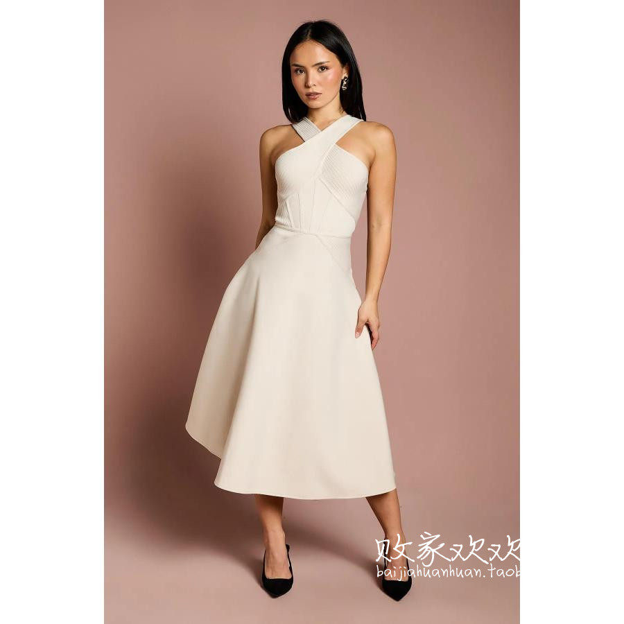 英国代购正品12.12 名品Boohoo 女装新款 设计浅色中长款连衣裙