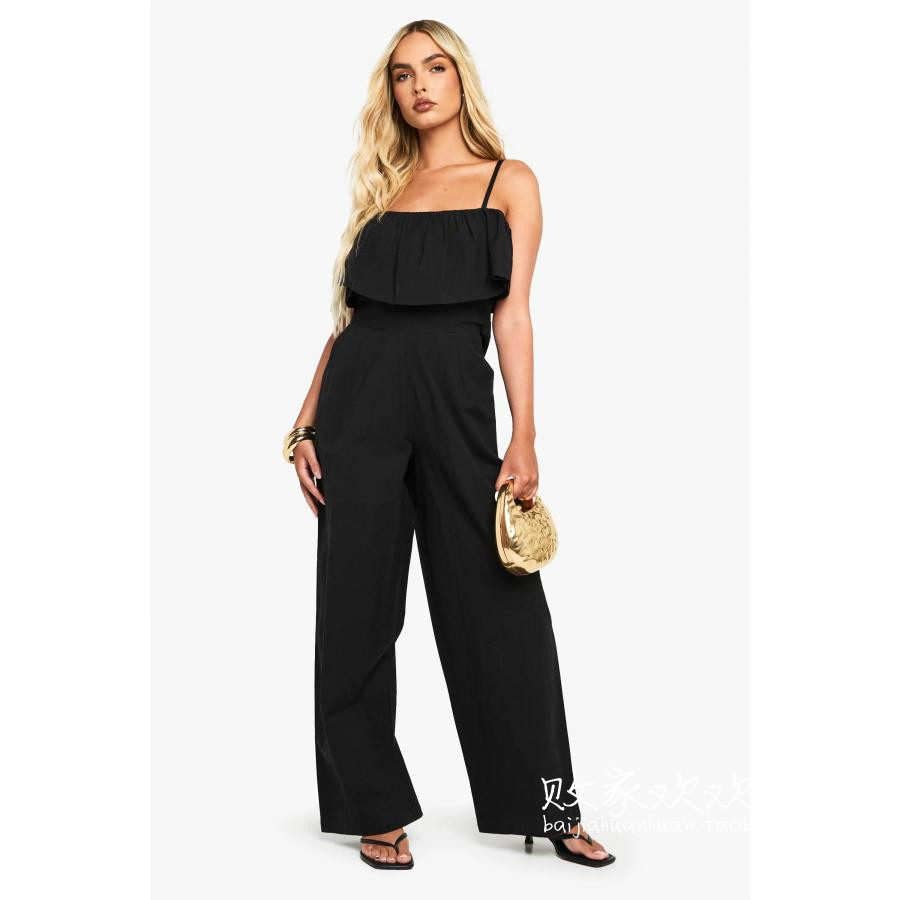 英国代购正品07.31 名品Boohoo 女装新款 吊带深色长款百搭连衣裤