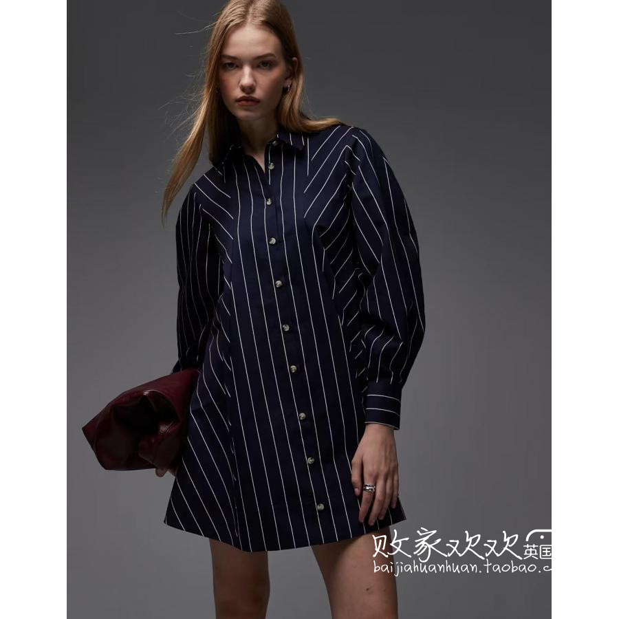 英国代购正品11.20 2025潮流导向 女装新款 衬衫条纹迷人连衣裙