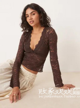 英国代购正品07.02 2025潮流导向 女装新款 设计蕾丝长袖打底衫