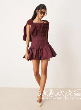 英国代购正品07.04 2025潮流导向 女装新款 吊带荷叶边迷人连衣裙