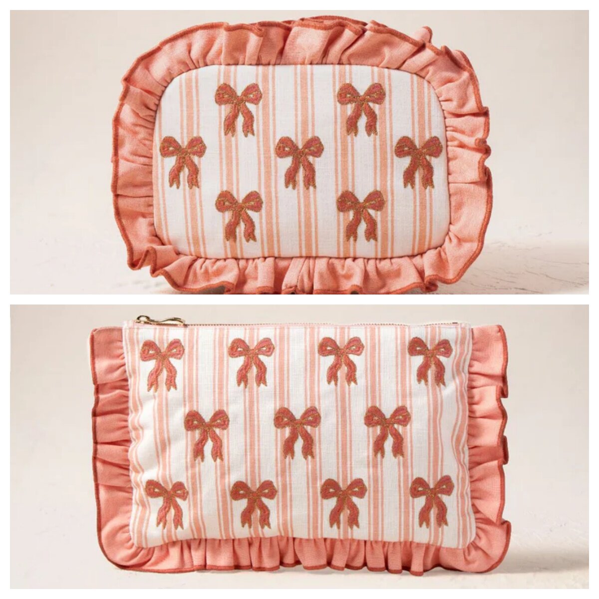 英国代购正品04.04 Dazzling Bows Stripe刺绣蝴蝶结木耳边化妆包