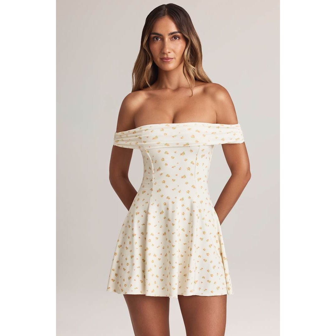 英国代购正品04.27 名品ohpolly 女装新款 一字肩碎花迷人连衣裙