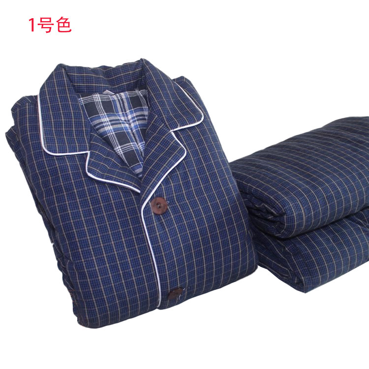 老人家居服男冬季加厚纯棉爸爸保暖三层夹棉格子睡衣棉袄套装