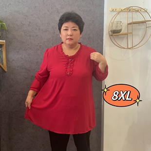 加大码雪纺上衣女士套头纯色早秋新款长袖中长款衬衫妈妈装时尚