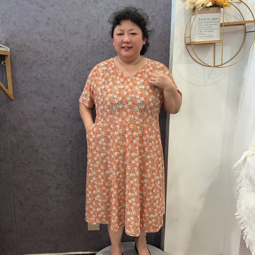 福利胖妈妈夏季冰雪丝连衣裙新款宽松短袖加肥大码带口袋过膝裙子