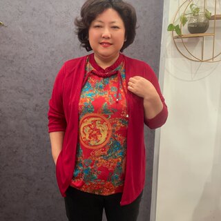 时尚中国风盘扣假两件上衣女士长袖春季新款拼接加肥加大妈妈装