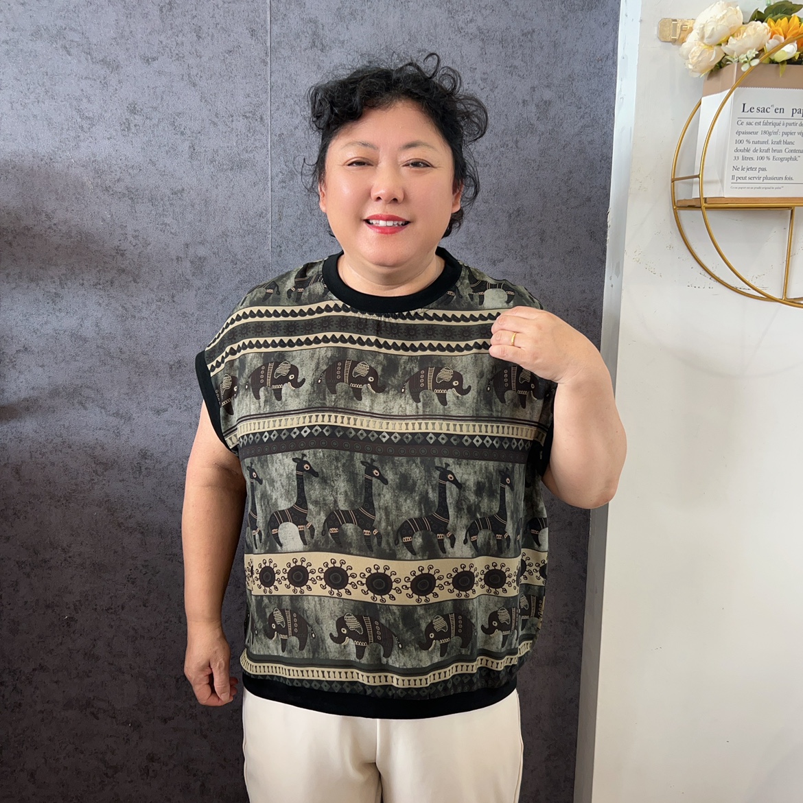 洋气套头小衫夏季新款圆领雪纺衫宽松显瘦复古印花女中老年上衣