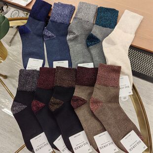 BAL韩国东大门中筒袜女亮丝拼色纯色女袜薄款时尚潮流百搭春秋款