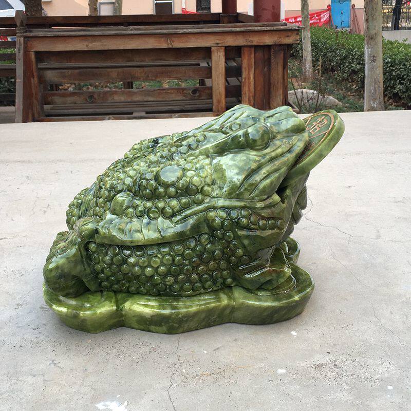 岫玉金蟾装饰摆件手工玉石蟾蜍家居店铺新居摆设乔迁开业礼品饰品