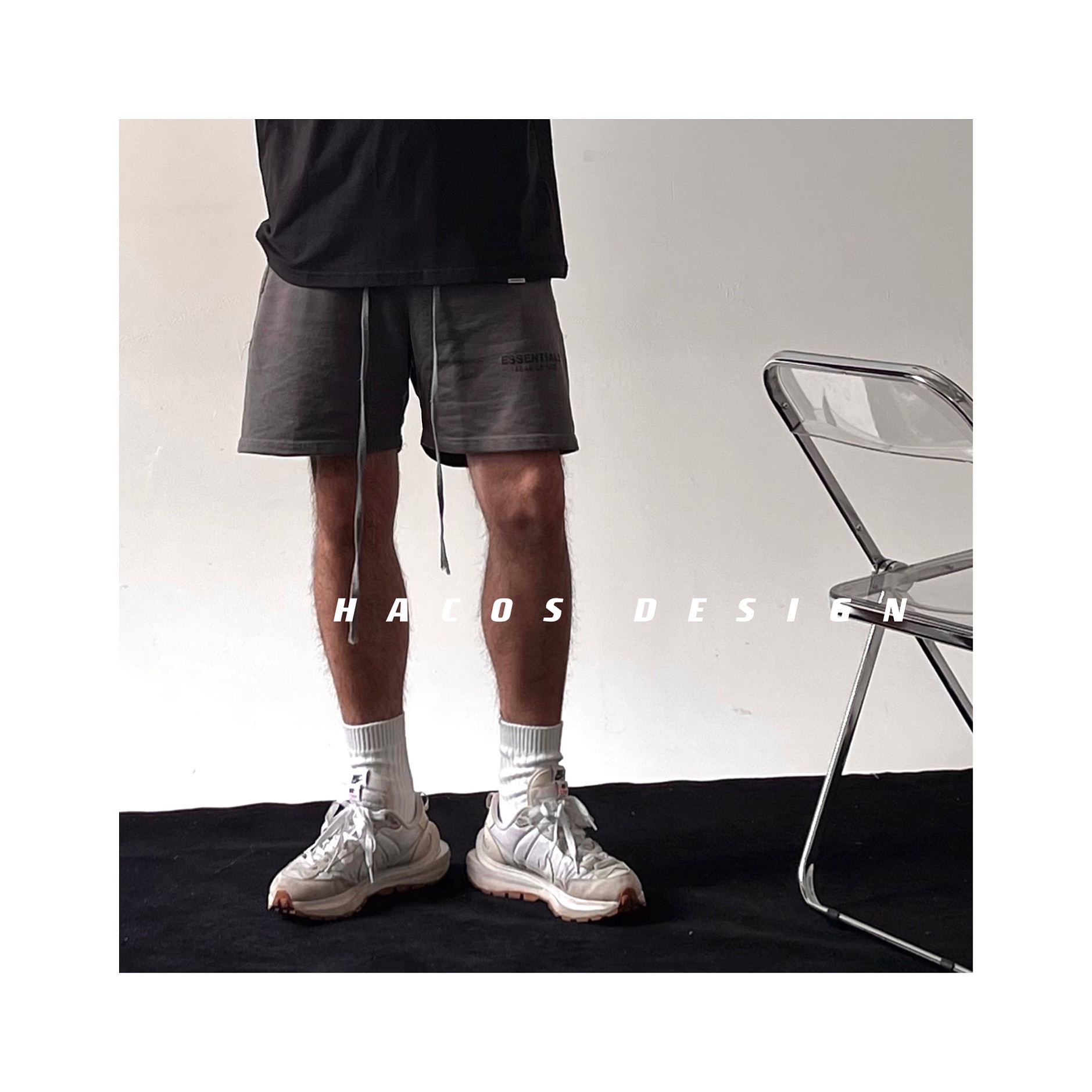 HACOS欧美模特同款运动休闲短裤重磅简约欧美Kanye风爆款短裤夏季