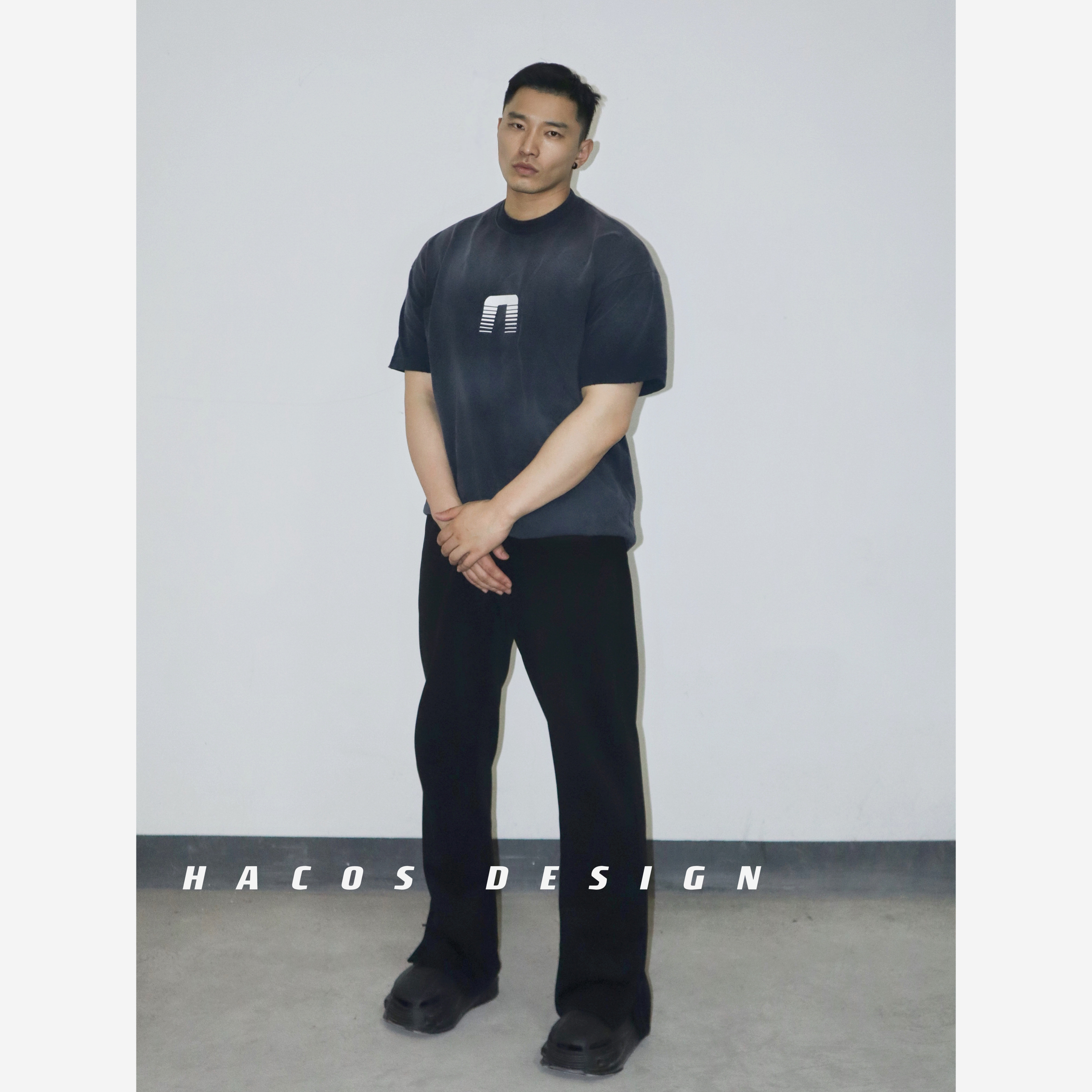 HACOS夏季新款美式立体双面T恤