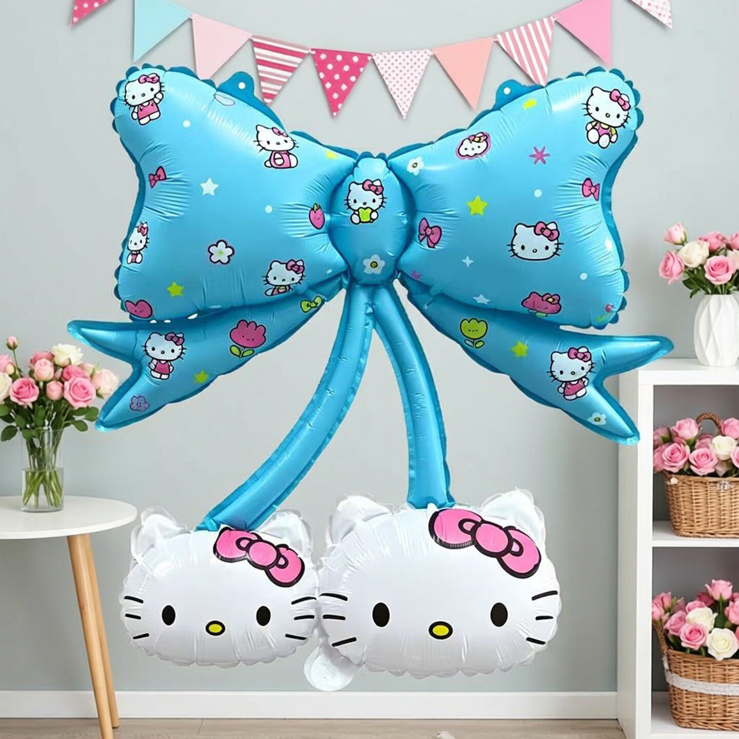 爆款HelloKitty波浪爱心蝴蝶结气球生日派对派对装饰用品儿童卡通