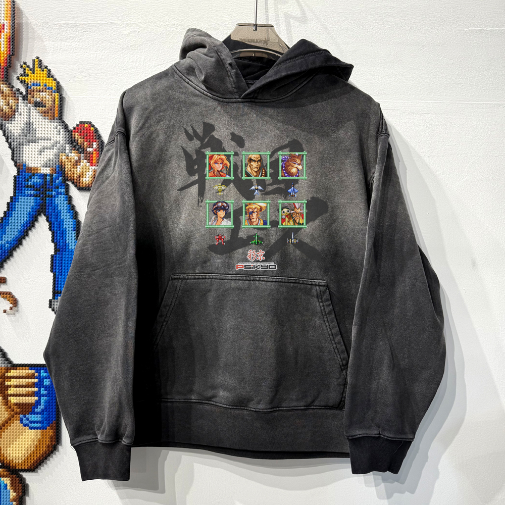 复古游戏街机32bit《战国之刃》印花卫衣长袖重磅水洗做旧卫衣T恤