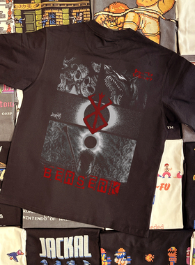 动漫剑风传奇印花T恤重磅大码短袖漫画周边vintage潮牌半袖WD593