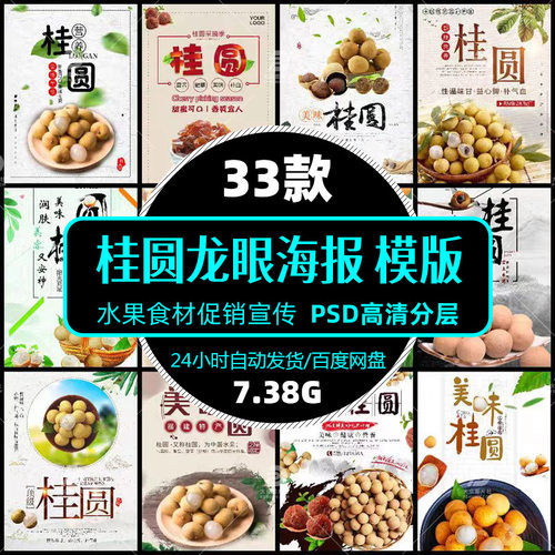 高清餐饮美食桂圆龙眼水果干果促销宣传海报展架模版设计精选素材